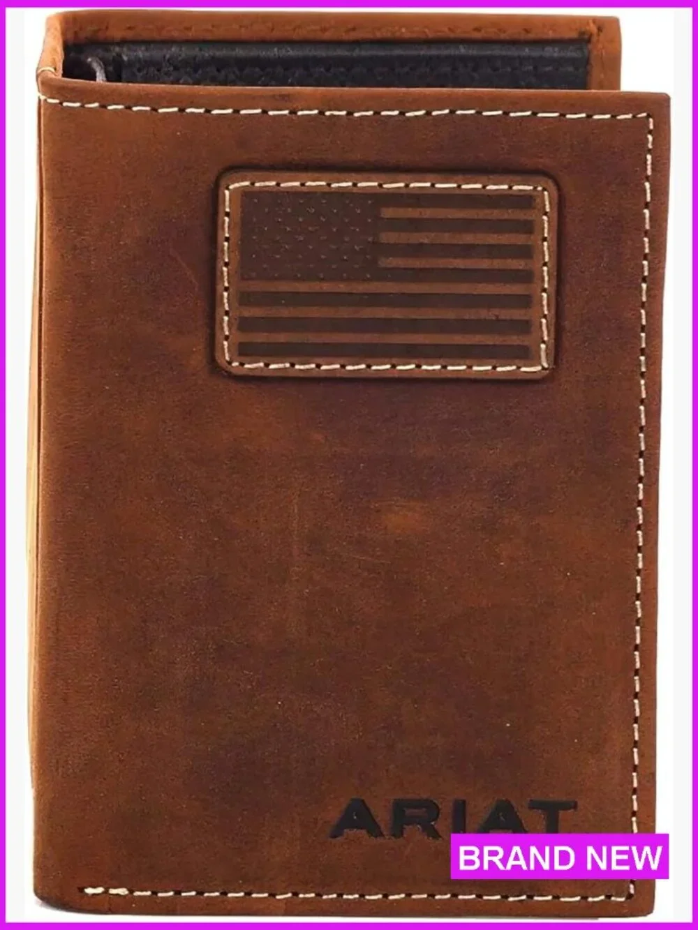 Tri-Fold Wallet Western Style Embroidered Patch Classic Men's Accessory